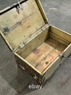 Vintage Wooden Storage Chest Box Original Old Fine Hand Crafted Brass Fittings93