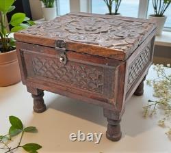 Vintage Wooden Storage Chest Box Original Old Hand Crafted Carved