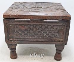 Vintage Wooden Storage Chest Box Original Old Hand Crafted Carved