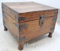 Vintage Wooden Storage Chest Box Original Old Hand Crafted Metal Fitted