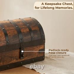 Vintage Wooden Treasure Chest Box with Removable Tray for Jewelry & Keepsakes