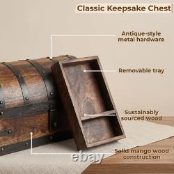 Vintage Wooden Treasure Chest Box with Removable Tray for Jewelry & Keepsakes
