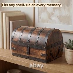 Vintage Wooden Treasure Chest Box with Removable Tray for Jewelry & Keepsakes