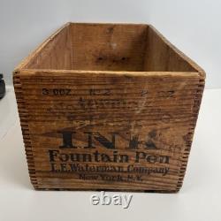 Vintage Wooden Waterman's Ideal fountain pen Ink Dovetail Box New York 15x8.5