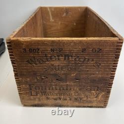 Vintage Wooden Waterman's Ideal fountain pen Ink Dovetail Box New York 15x8.5