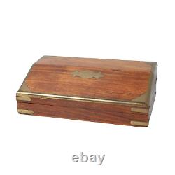 Vintage Wooden Writing Box with Brass Inlays, Late 19th Century