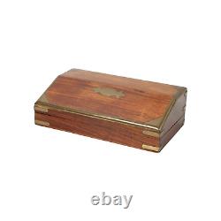 Vintage Wooden Writing Box with Brass Inlays, Late 19th Century