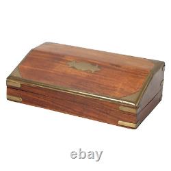 Vintage Wooden Writing Box with Brass Inlays, Late 19th Century