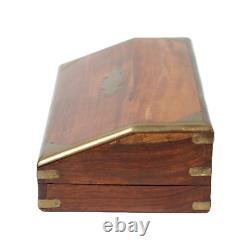 Vintage Wooden Writing Box with Brass Inlays, Late 19th Century