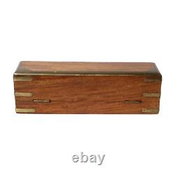 Vintage Wooden Writing Box with Brass Inlays, Late 19th Century