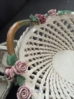 Vintage Woven Italy Campidomite Basket And Trinket Boxes Porcelain (belleek)