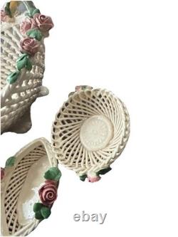 Vintage Woven Italy Campidomite Basket And Trinket Boxes Porcelain (belleek)
