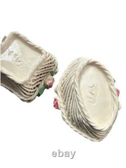 Vintage Woven Italy Campidomite Basket And Trinket Boxes Porcelain (belleek)