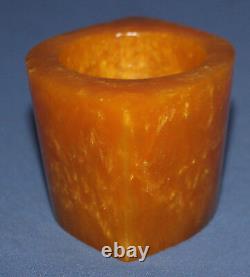 Vintage amber plastic set ashtray, vase and candle holder with box