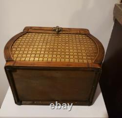Vintage art Brass and Wood Latched Keepsake Box. Dim height 9× 13× 7.5
