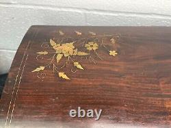 Vintage brass inlaid walnut burl wood document box with insert floral