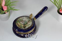 Vintage french cobalt blue porcelain victorian scene box