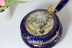 Vintage french cobalt blue porcelain victorian scene box