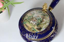 Vintage french cobalt blue porcelain victorian scene box