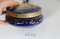 Vintage french cobalt blue porcelain victorian scene box