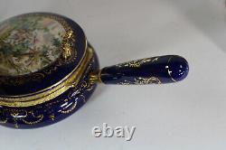 Vintage french cobalt blue porcelain victorian scene box