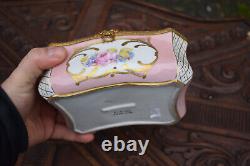 Vintage french floral pink jewelry box