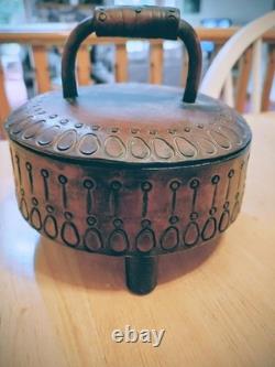 Vintage hand tooled, hand stitched lidded folk art box