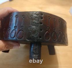 Vintage hand tooled, hand stitched lidded folk art box