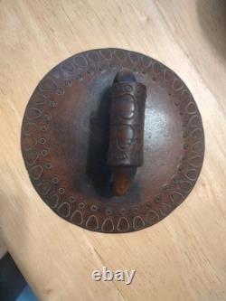 Vintage hand tooled, hand stitched lidded folk art box