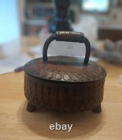 Vintage hand tooled, hand stitched lidded folk art box