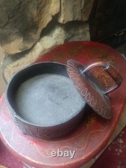 Vintage hand tooled, hand stitched lidded folk art box