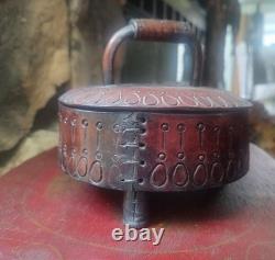 Vintage hand tooled, hand stitched lidded folk art box