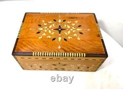 Vintage handmade inlaid marquetry mother of pearl wood dresser jewelry box Vintage handmade inlaid marquetry mother of pearl wood dresser jewelry box