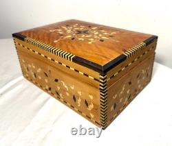 Vintage handmade inlaid marquetry mother of pearl wood dresser jewelry box Vintage handmade inlaid marquetry mother of pearl wood dresser jewelry box