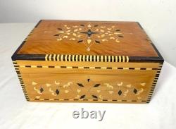 Vintage handmade inlaid marquetry mother of pearl wood dresser jewelry box
