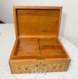 Vintage handmade inlaid marquetry mother of pearl wood dresser jewelry box