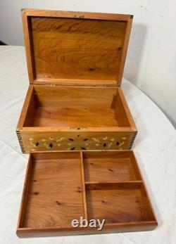 Vintage handmade inlaid marquetry mother of pearl wood dresser jewelry box