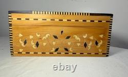 Vintage handmade inlaid marquetry mother of pearl wood dresser jewelry box