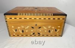 Vintage handmade inlaid marquetry mother of pearl wood dresser jewelry box