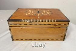 Vintage handmade inlaid marquetry mother of pearl wood dresser jewelry box