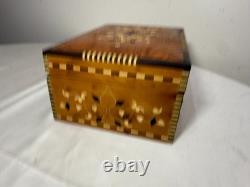 Vintage handmade inlaid marquetry mother of pearl wood dresser jewelry box