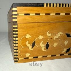 Vintage handmade inlaid marquetry mother of pearl wood dresser jewelry box