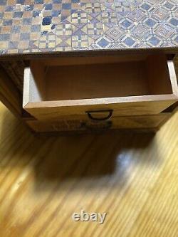 Vintage handmade inlaid marquetry wood Small jewelry trinket box