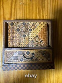 Vintage handmade inlaid marquetry wood Small jewelry trinket box