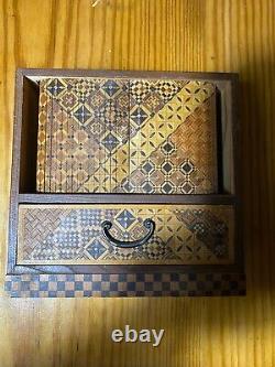 Vintage handmade inlaid marquetry wood Small jewelry trinket box