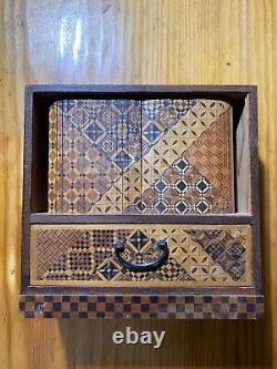 Vintage handmade inlaid marquetry wood Small jewelry trinket box