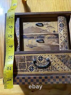 Vintage handmade inlaid marquetry wood Small jewelry trinket box