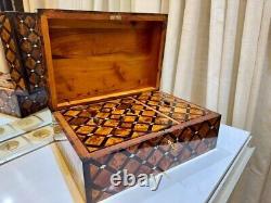 Vintage jewellery Box lockable thuya wooden Jewelry Box organizer with key