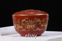 Vintage jewelry box Organizers red chinese lacquerware gold gilding flower rare