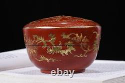 Vintage jewelry box Organizers red chinese lacquerware gold gilding flower rare